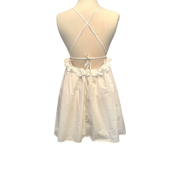 Lulus White Cotton Empire Waist Backless Mini Sz M - Picture 8 of 12